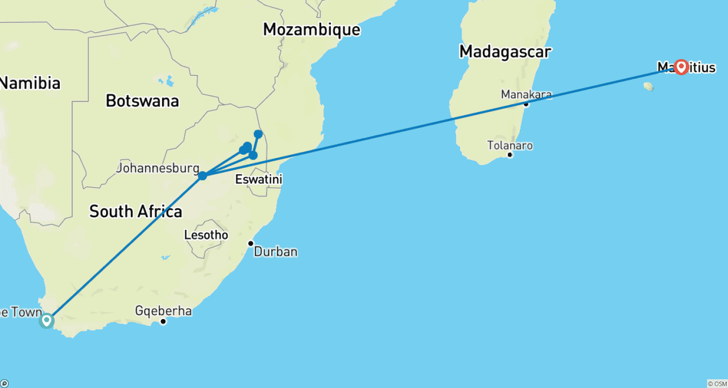 Mapa trasy: Republika Południowej Afryki i Mauritius