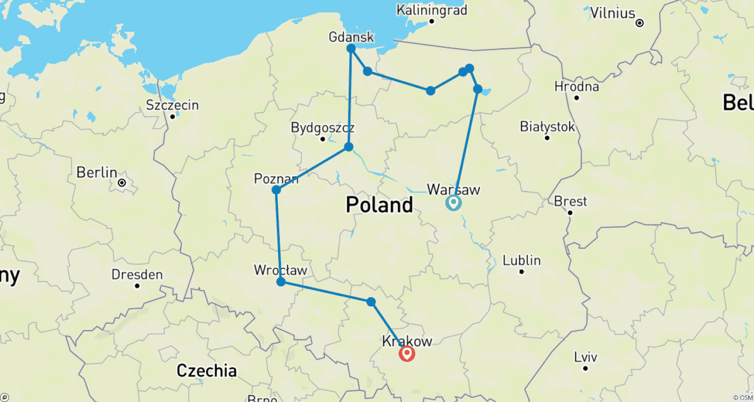 Mapa trasy: Poland's Highlights in a Small Group