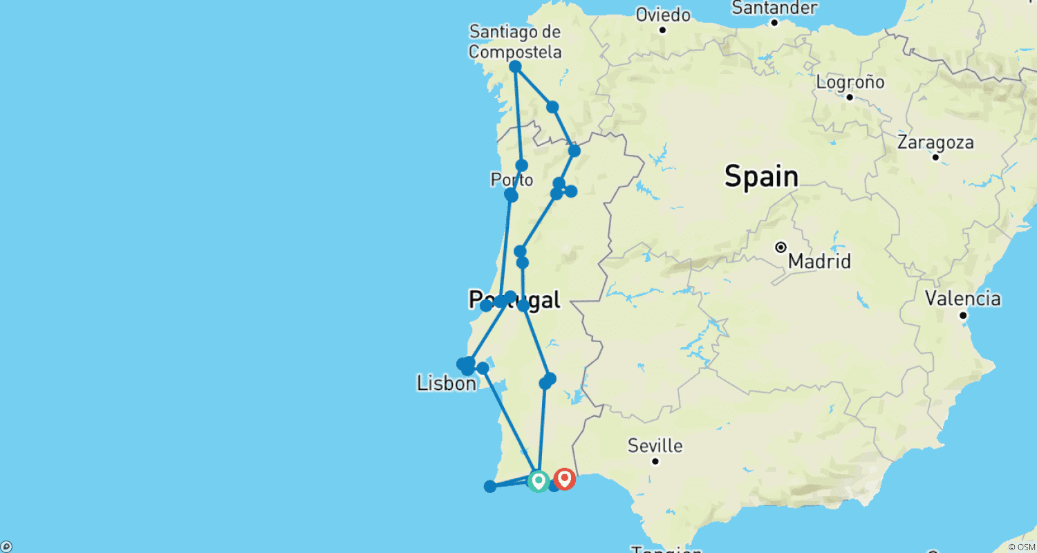 Mapa do percurso de Portugal em Detalhe