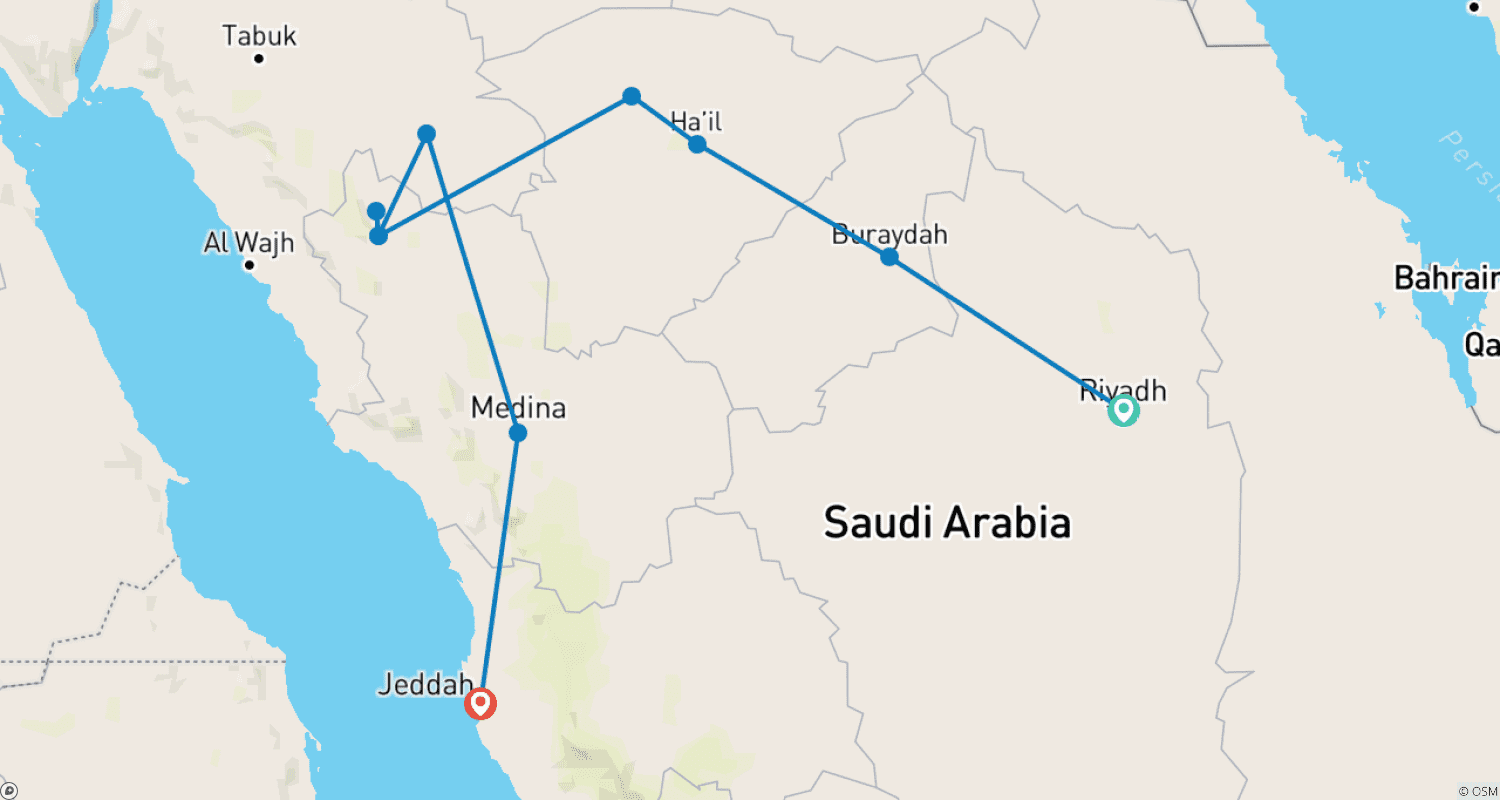 خريطة مسار Saudi Arabia - Desert, wadis, Green Mountain Landscapes