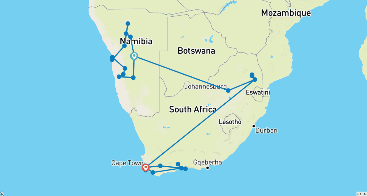 Mapa trasy: Wrażenia z Namibii i Republiki Południowej Afryki