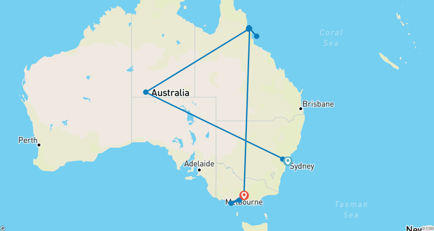 Mapa trasy: Magia Sylwestra w Australii