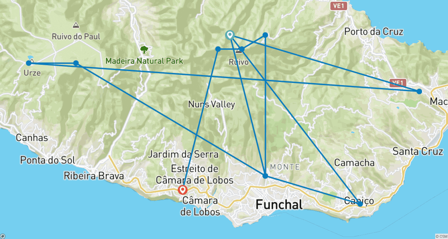 Mapa do percurso de Caminhada na Madeira