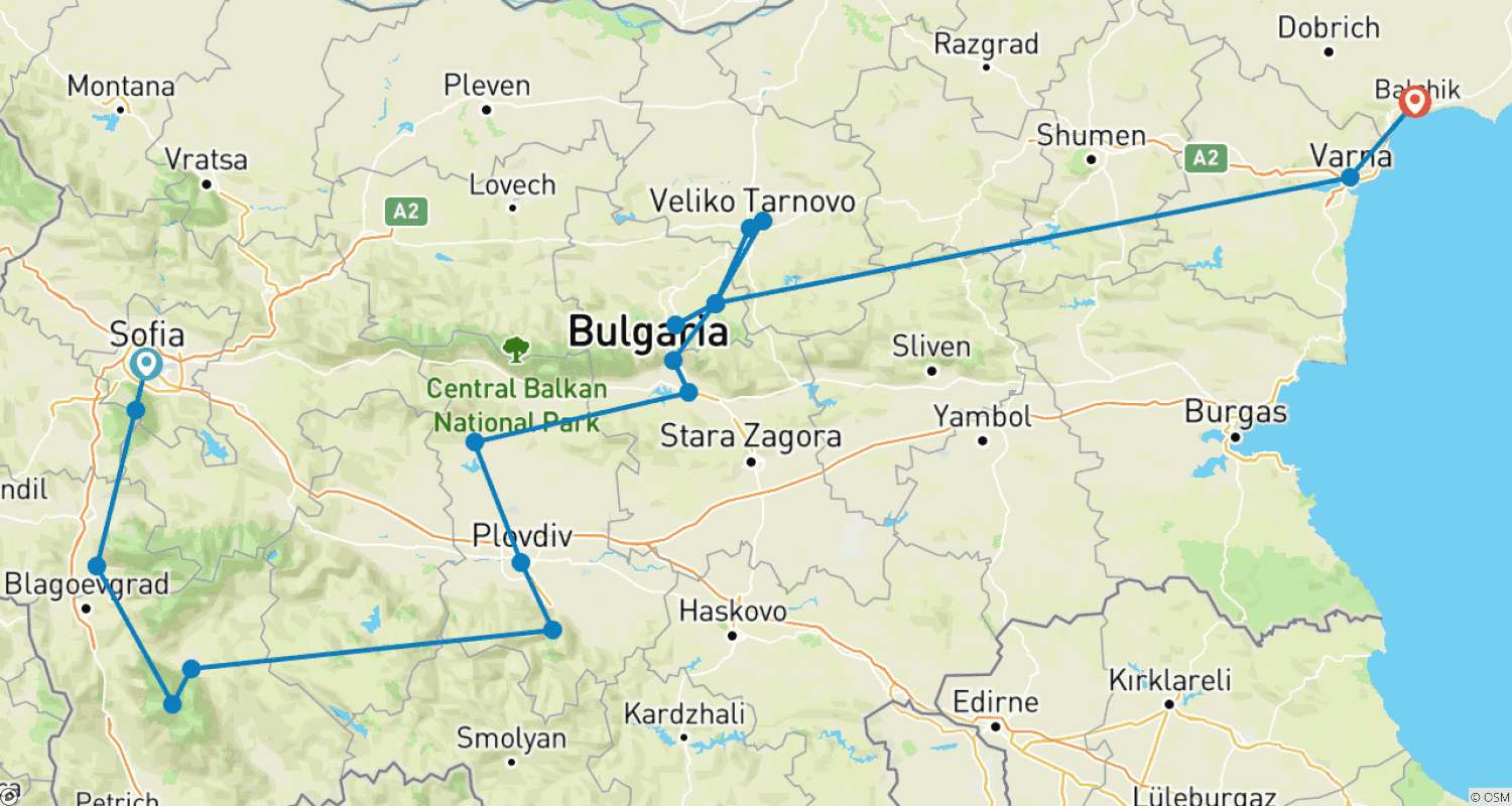 Mapa trasy: Get to Know Bulgaria