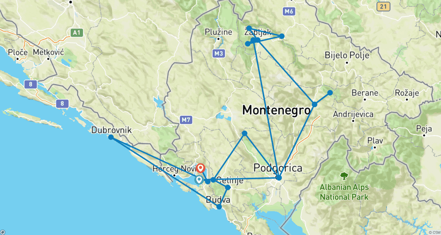 Montenegro ─ Green Mountains, deep Lakes and the Seaのルートマップ