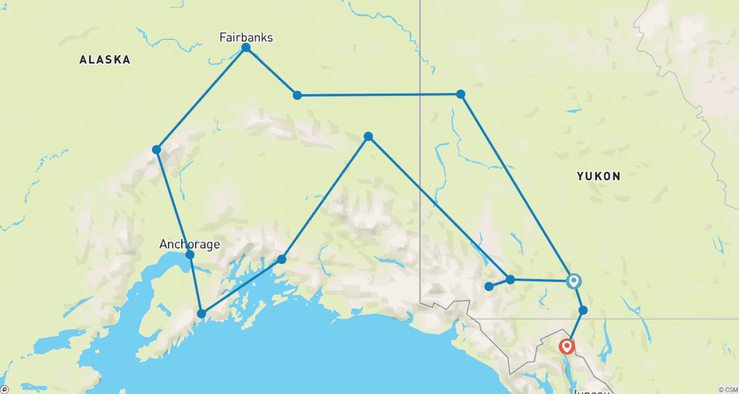 Mapa do percurso de Highlights Yukon and Alaska
