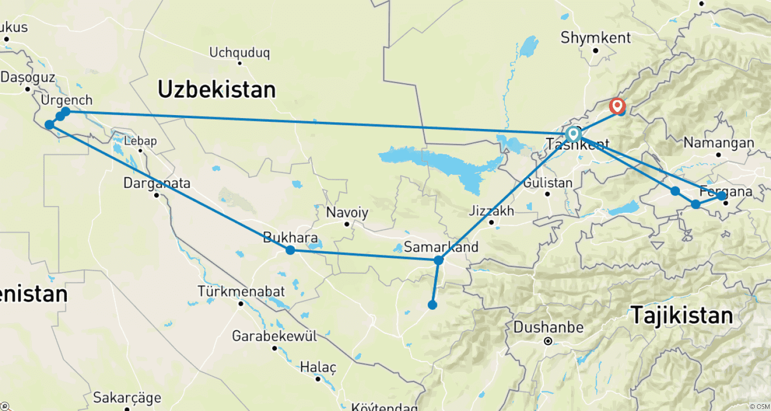 خريطة مسار Grand Uzbekistan Round Trip
