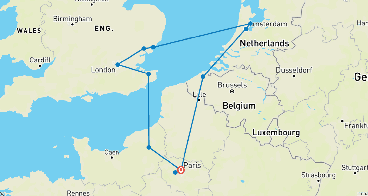 خريطة مسار European Triangle Tour from Paris in 11 days