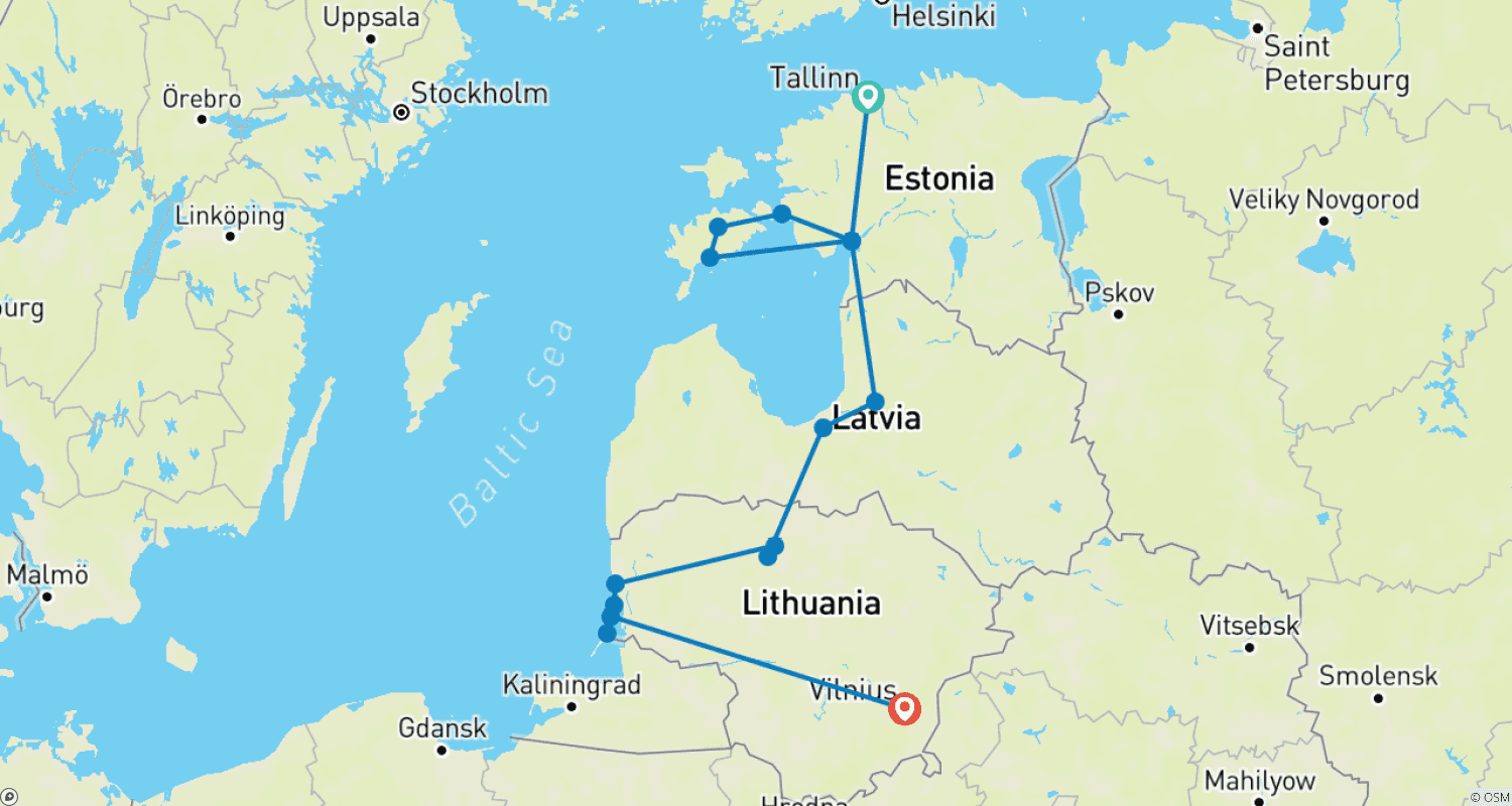 Mapa trasy: Get to Know the Baltic States