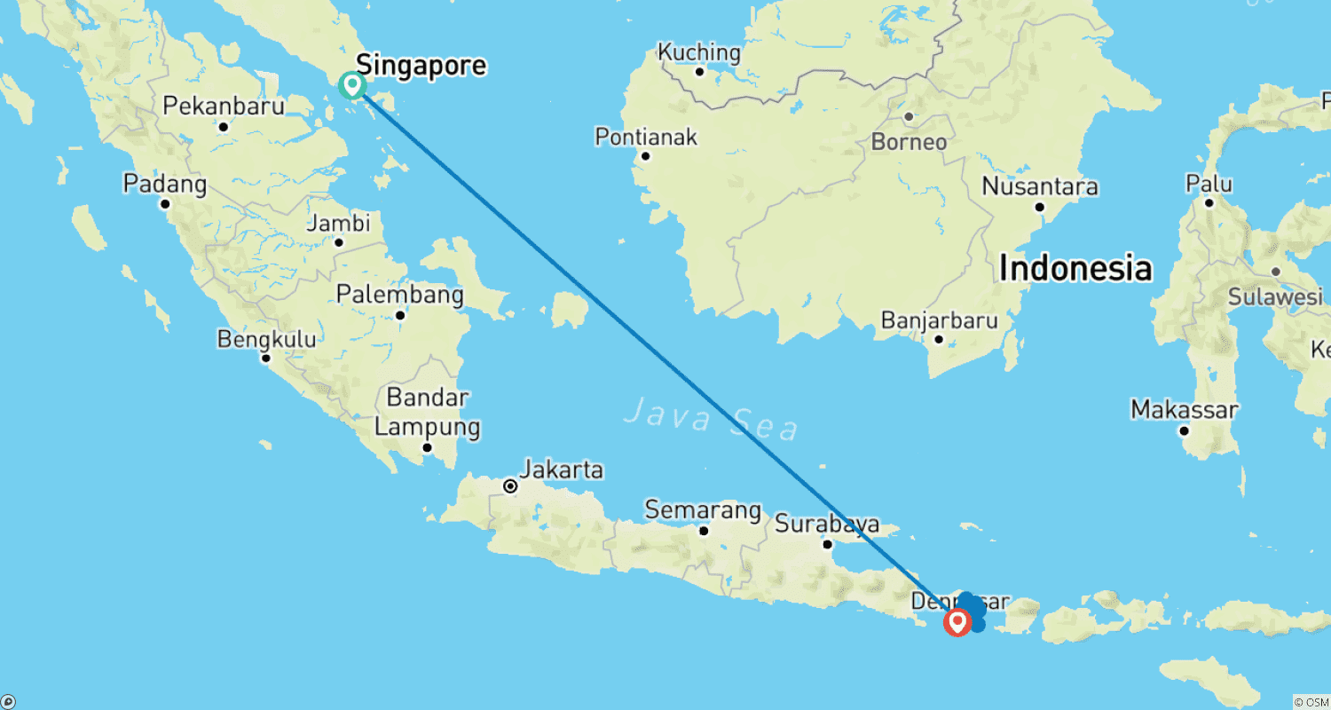 خريطة مسار 13 Days Singapore & Bali Honeymoon Tour (private guide & driver）