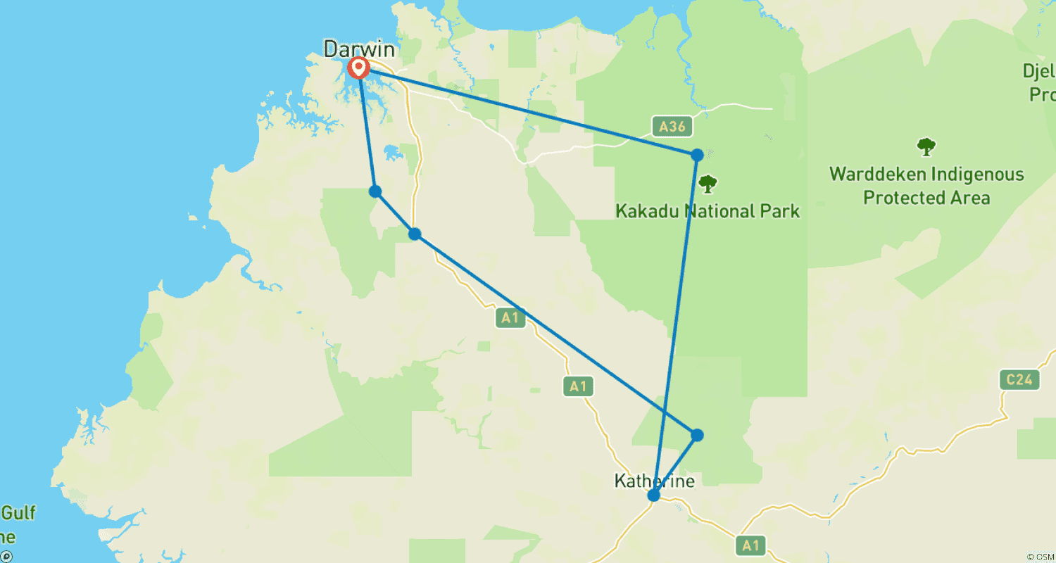 خريطة مسار Kakadu Katherine & Litchfield Adventure