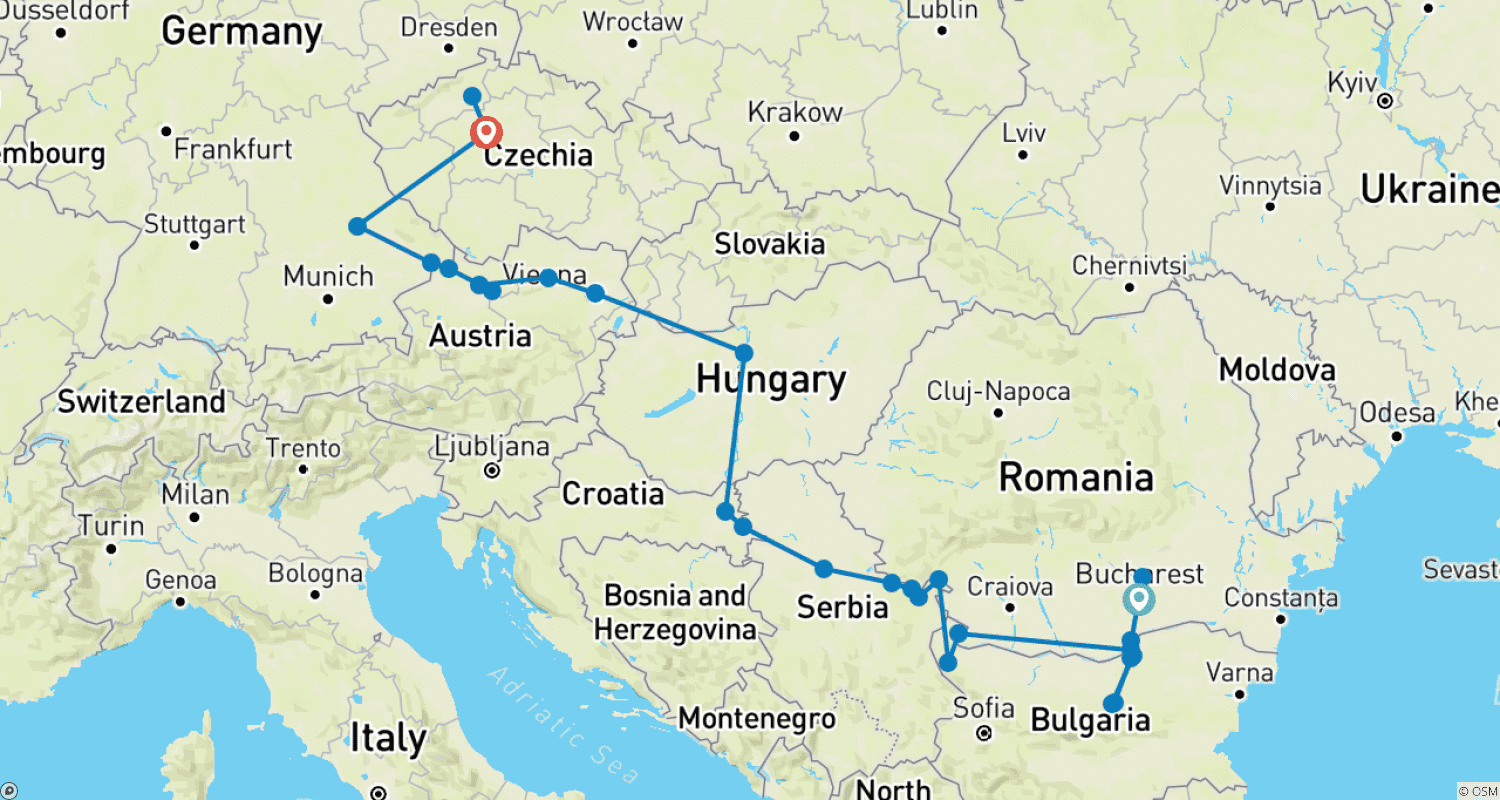 Mapa trasy: Portrety Europy Wschodniej (2026) (Bukareszt do Pragi, 2026)