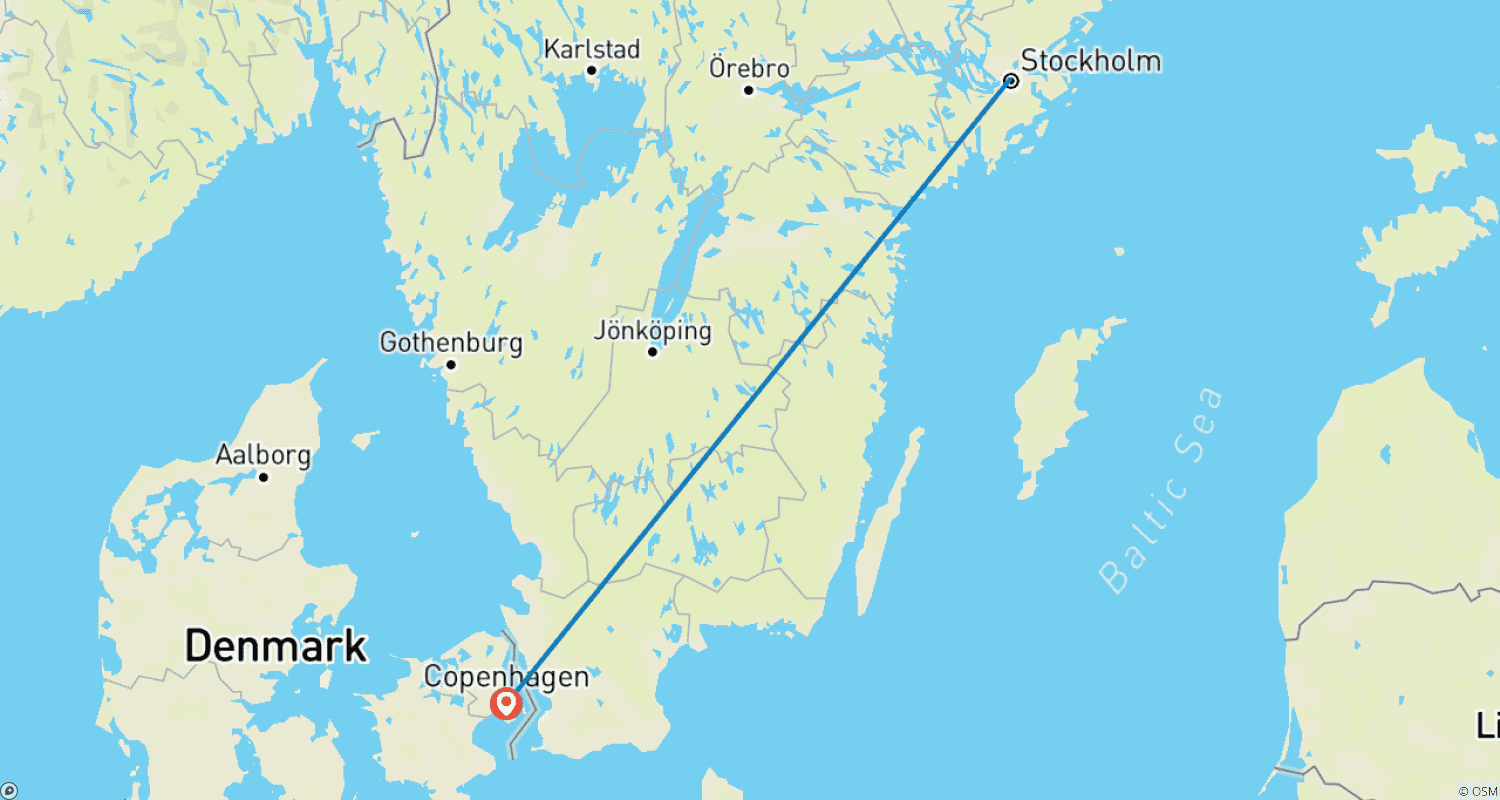 Mapa do percurso de 7 Dias em Estocolmo e Copenhague de Trem