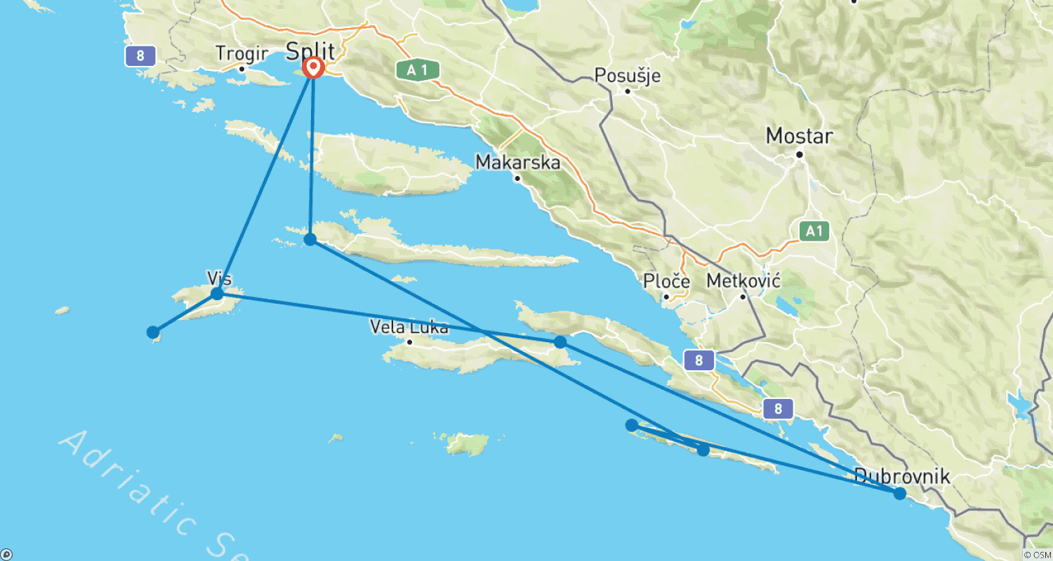 Mapa do percurso de Adriatic Paradise Cruise - 8 days