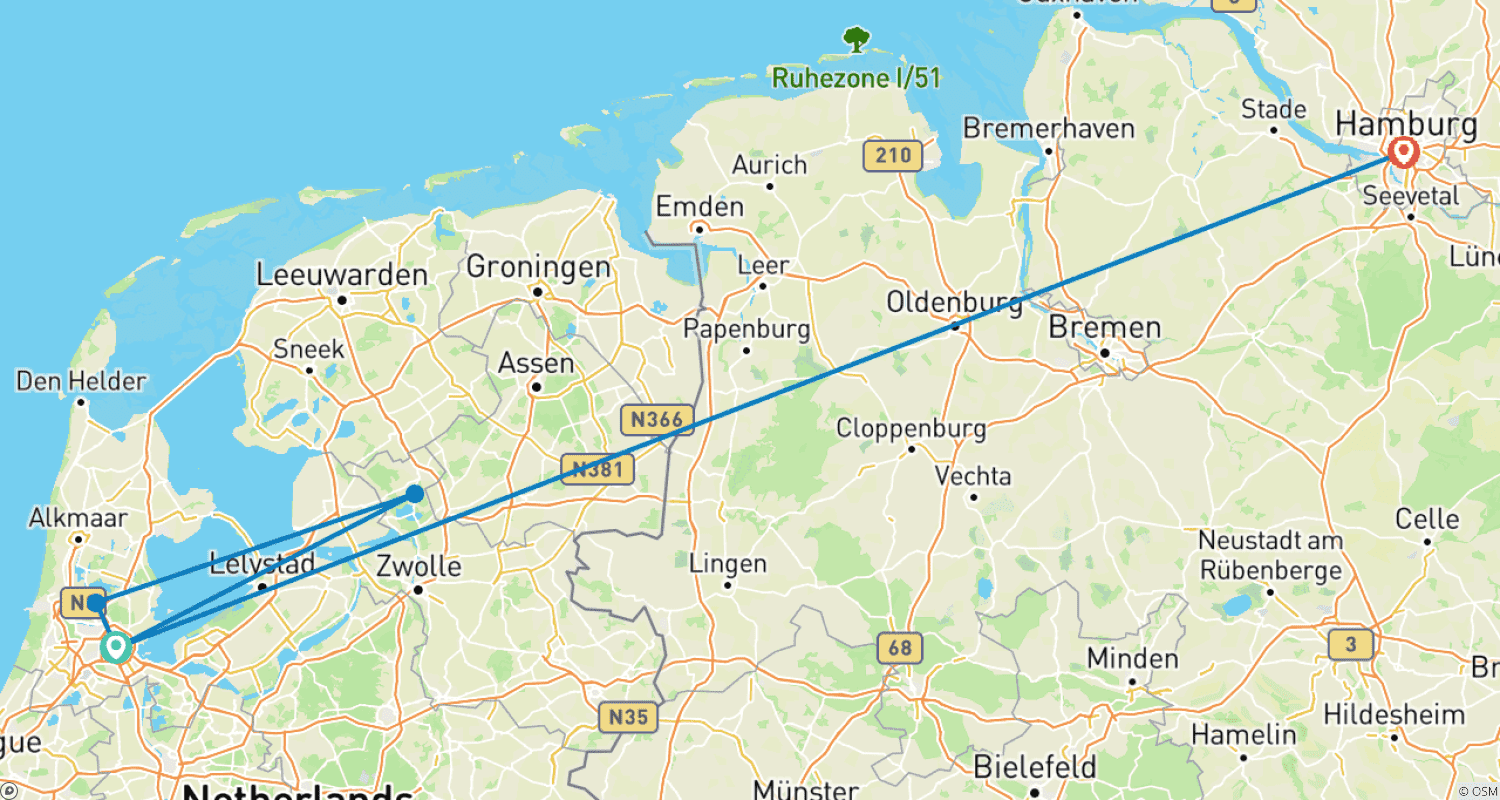خريطة مسار 7 Day Amsterdam And Hamburg By Train