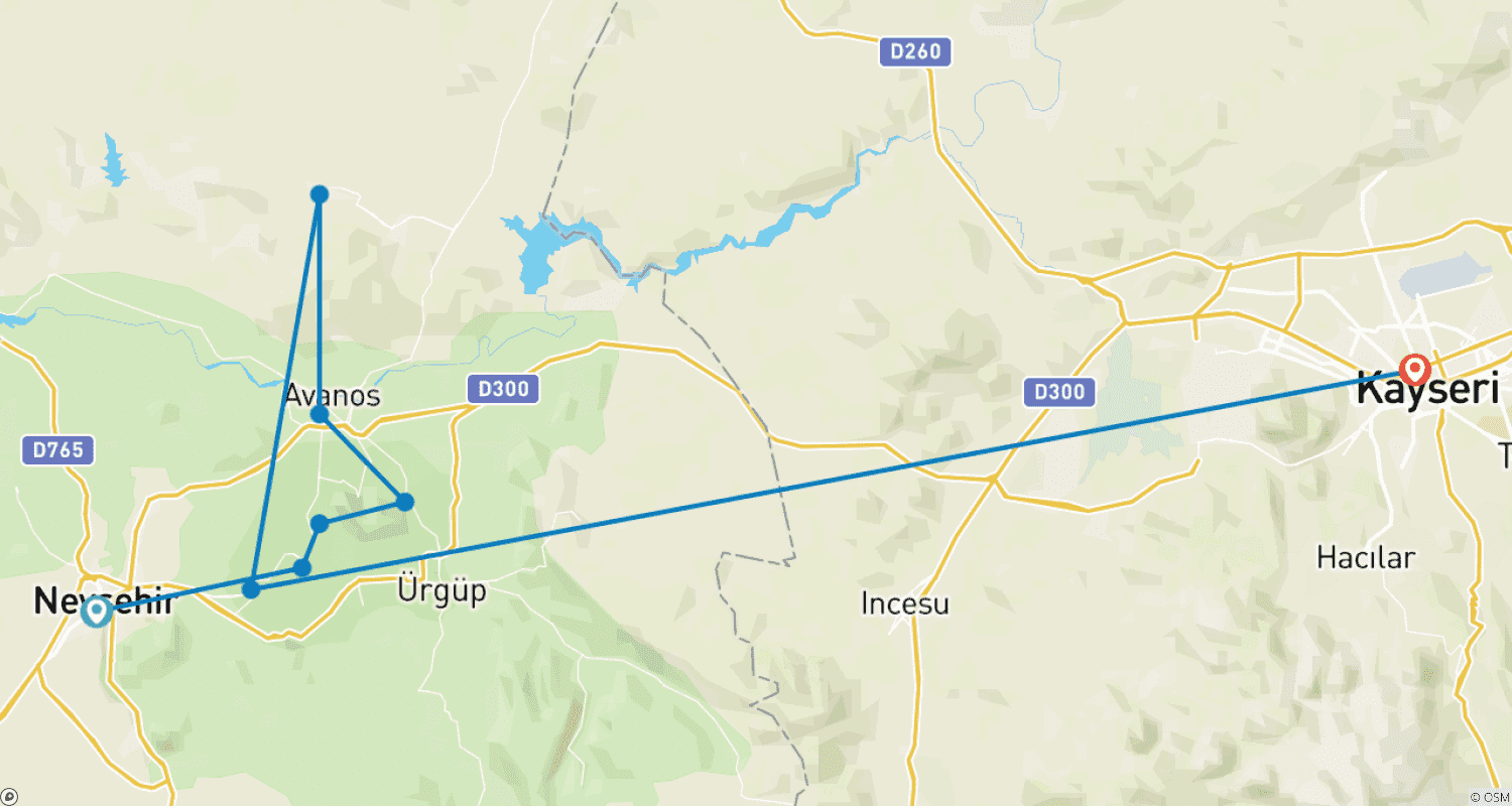Mapa do percurso de Tour Privado Premium de 3 Dias pelas Magias da Capadócia com Balão de Ar Quente! | por ANGELS VACATIONS