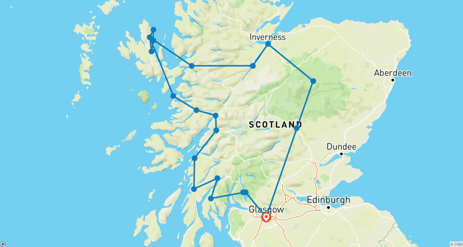 خريطة مسار من غلاسكو: الاختيار الاسكتلندي من Highland Experience