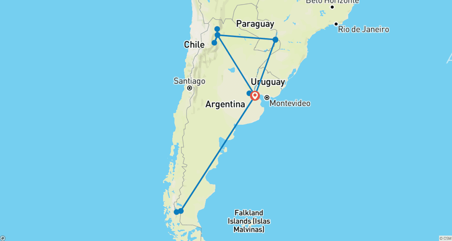 خريطة مسار 16-Day North-to-South Journey Across Argentina's Majesty
