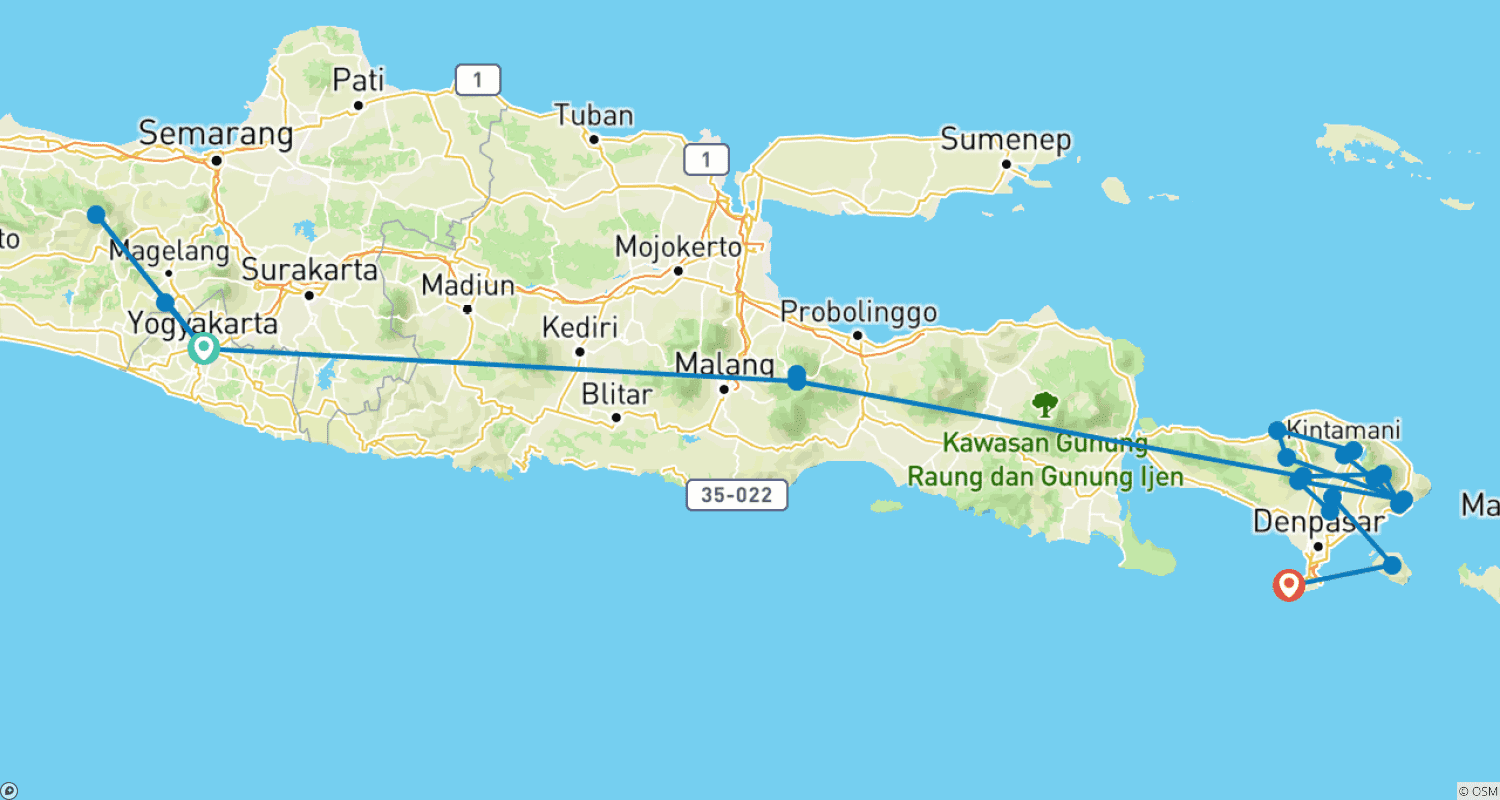 Mapa trasy: Indonesia Great Trip : Java Bali Tour With Local Guided
