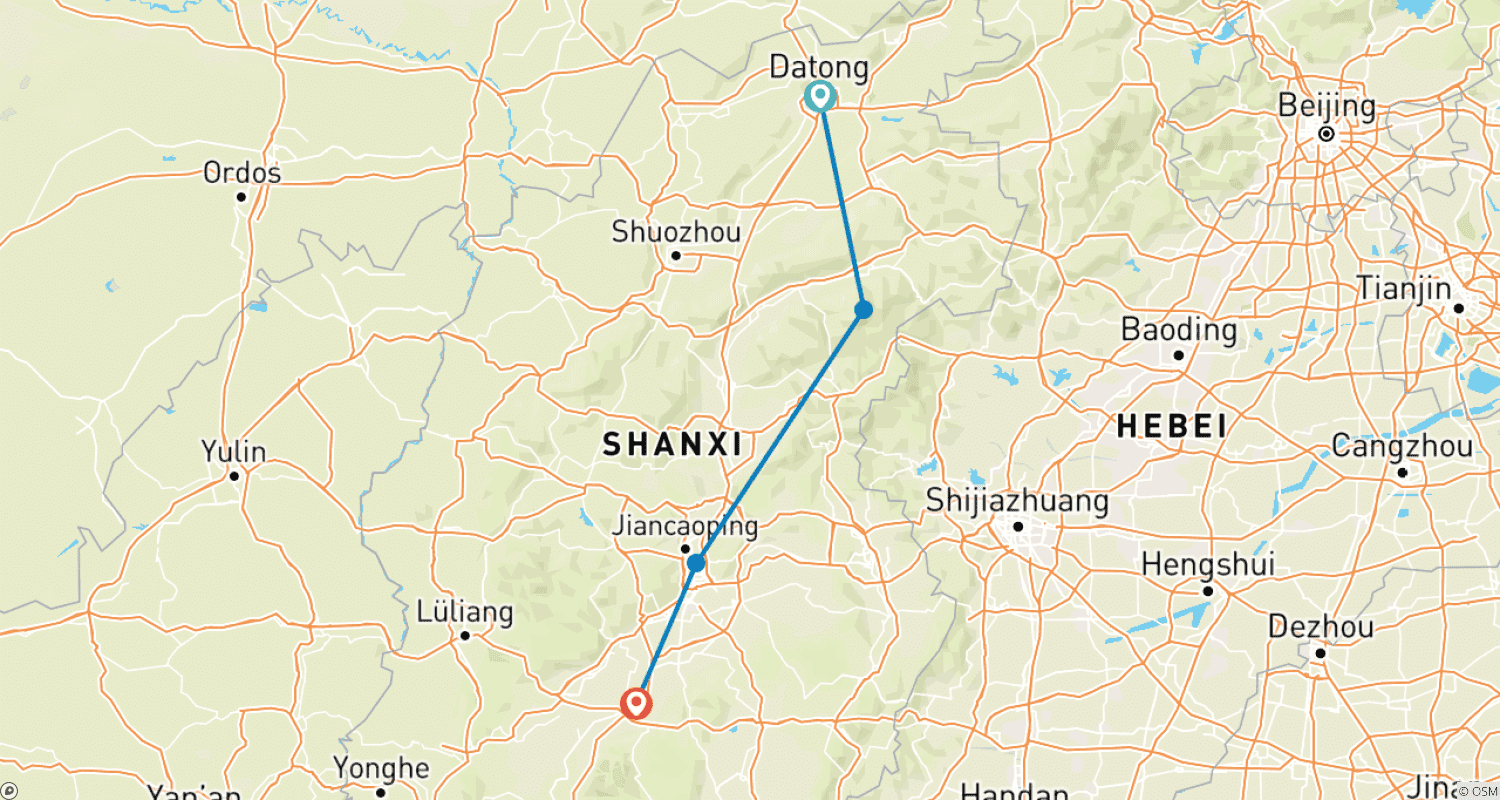 Mapa do percurso de Odisseia de 11 Dias em Shanxi (guia e motorista particulares)