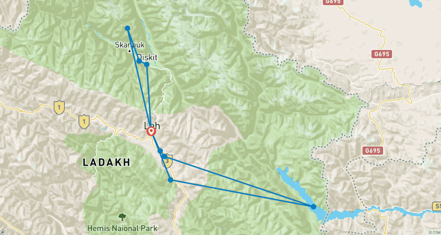 Mapa trasy: Leh Ladakh Escorted Tour