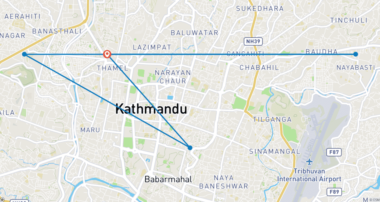 Mapa do percurso de Kathmandu: Passeio pelos Sítios UNESCO