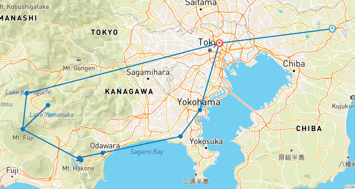 Mapa do percurso de 8Days Japan's Kanto In-depth Tour(private guide & driver)