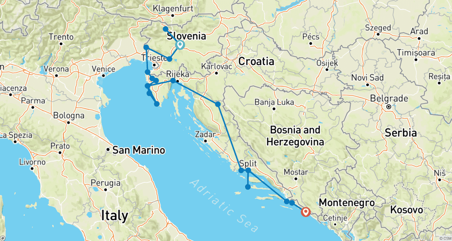 خريطة مسار Private - Balkan Extended from Ljubljana to Dubrovnik