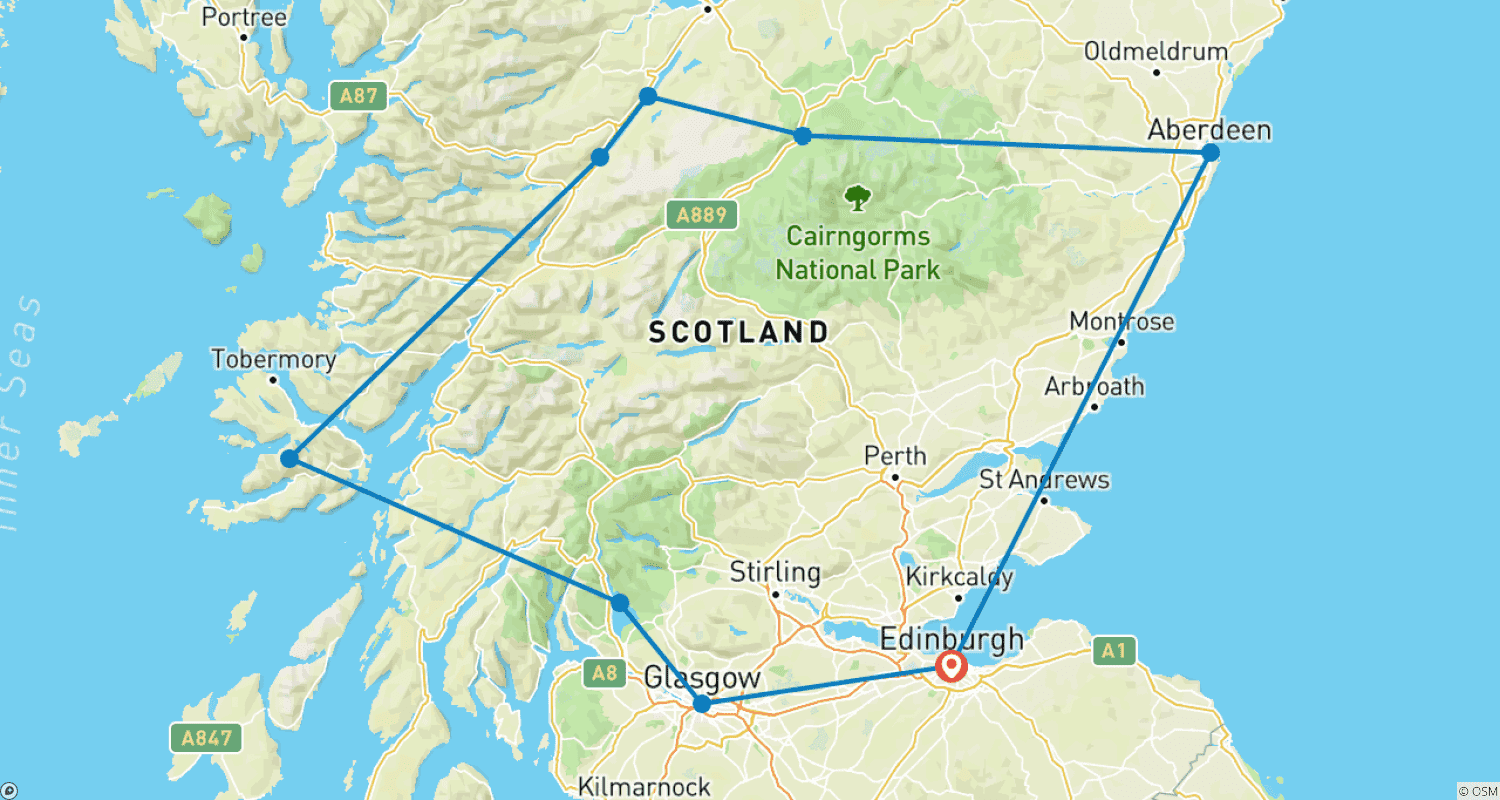Mapa do percurso de 8 Days Scotland - Highland Dreams
