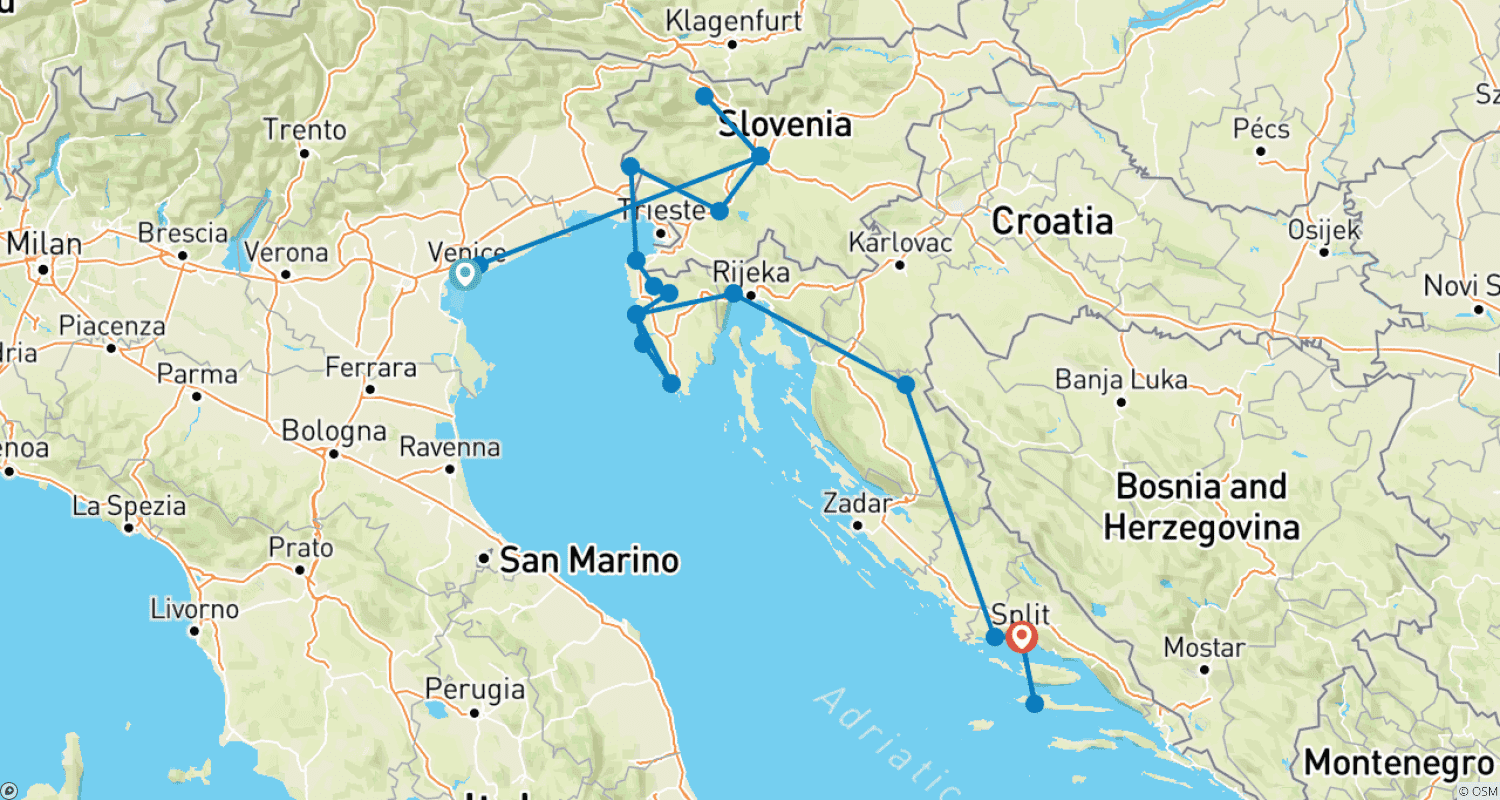 Mapa trasy: Prywatna – Rozszerzona Bałkańska: z Wenecji do Splitu