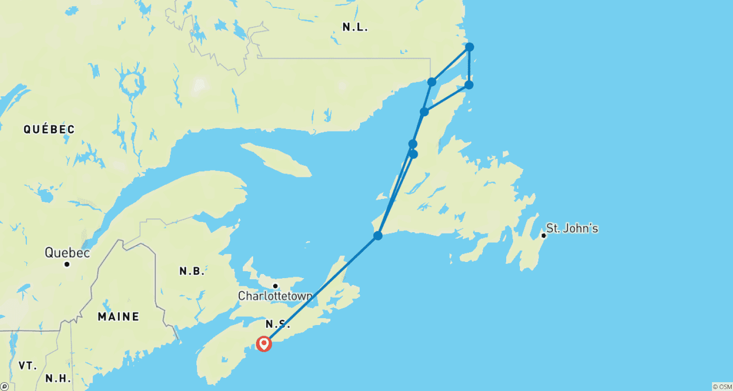 Newfoundland & Labrador's Battle Harbour & Northern Peninsulaのルートマップ