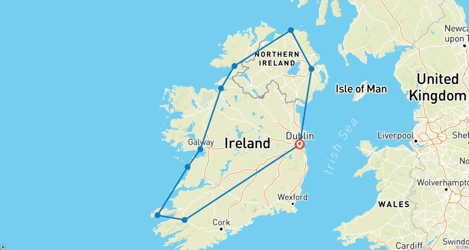 Ireland - Discover the Emerald Isle 10 Daysのルートマップ