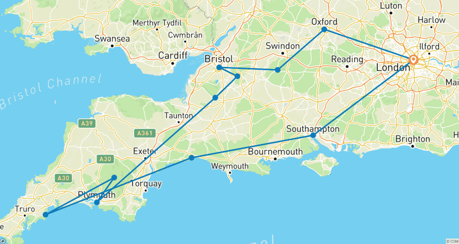 خريطة مسار Classic South England 8 Days