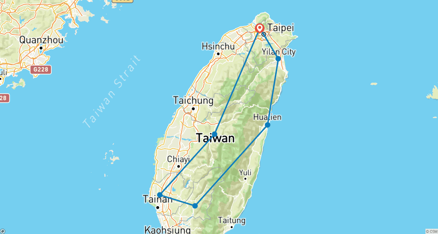 Mapa trasy: 12-dniowy odkrywca Tajwanu: natura i przygoda