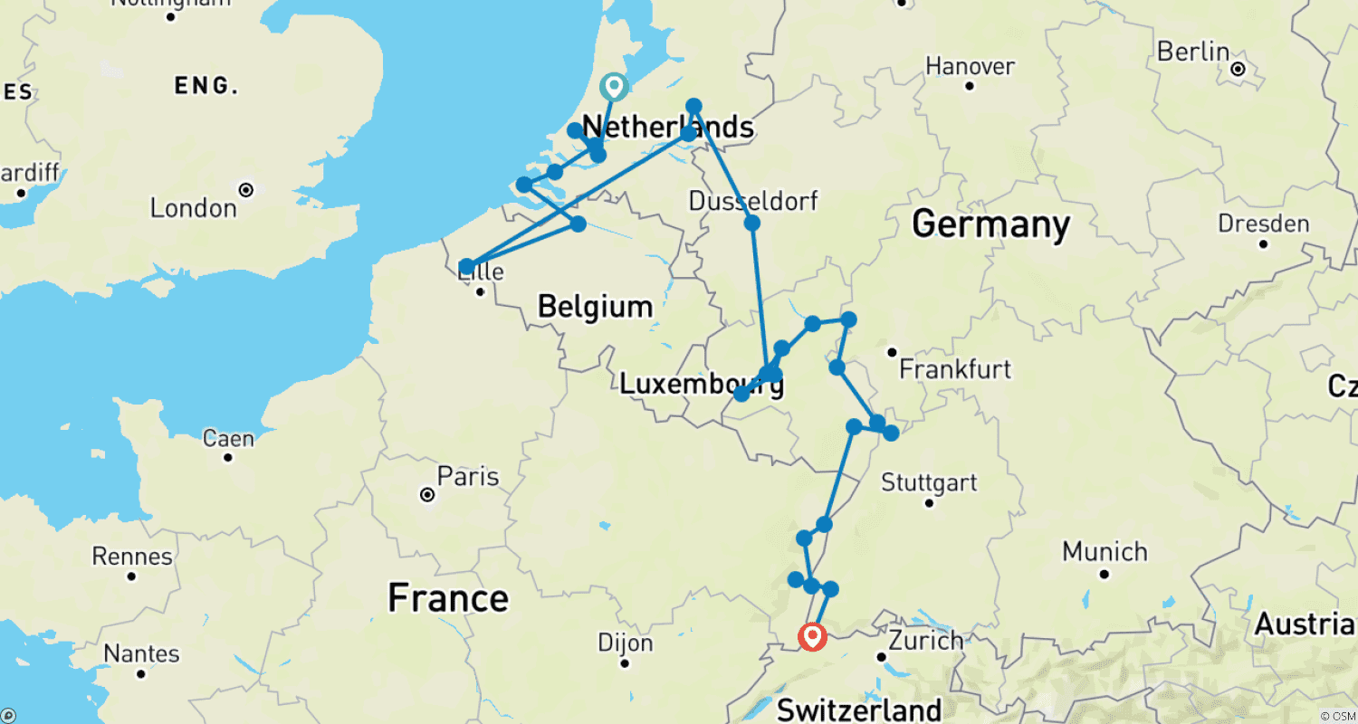 خريطة مسار Romantic Rhine & Moselle 2026 - 15 Days (54 destinations)