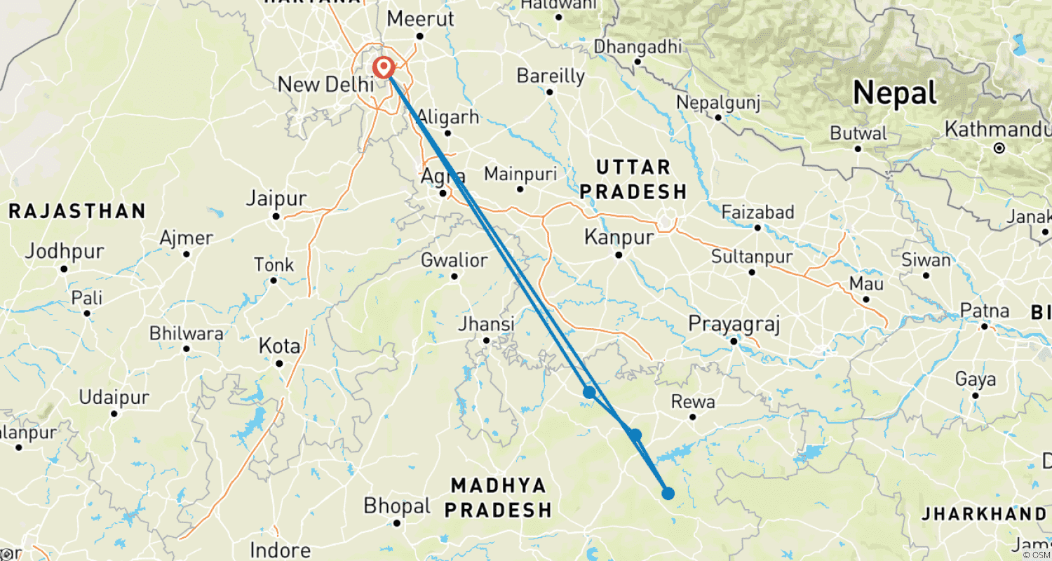 Mapa trasy: Wycieczka Safari z Tygrysami w Indiach