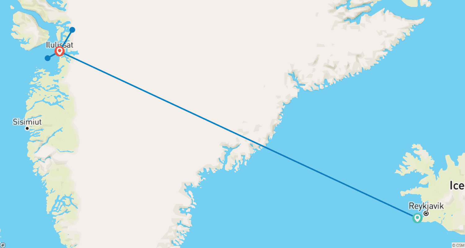 Mapa trasy: Greenland Express i obserwacja wielorybów - 5 dni
