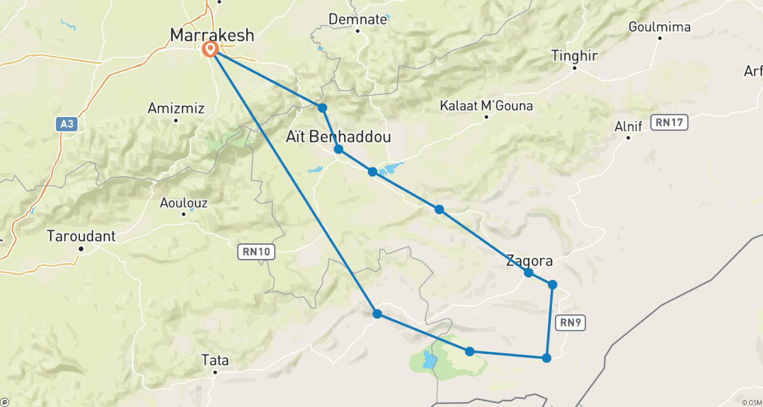 خريطة مسار 4 Days Round Luxury Desert Trip from Marrakesh