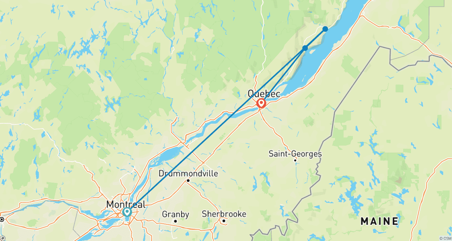 Mapa do percurso de Os Encantos de Quebec: Uma Viagem por Montreal, Charlevoix e Cidade de Quebec (2026)