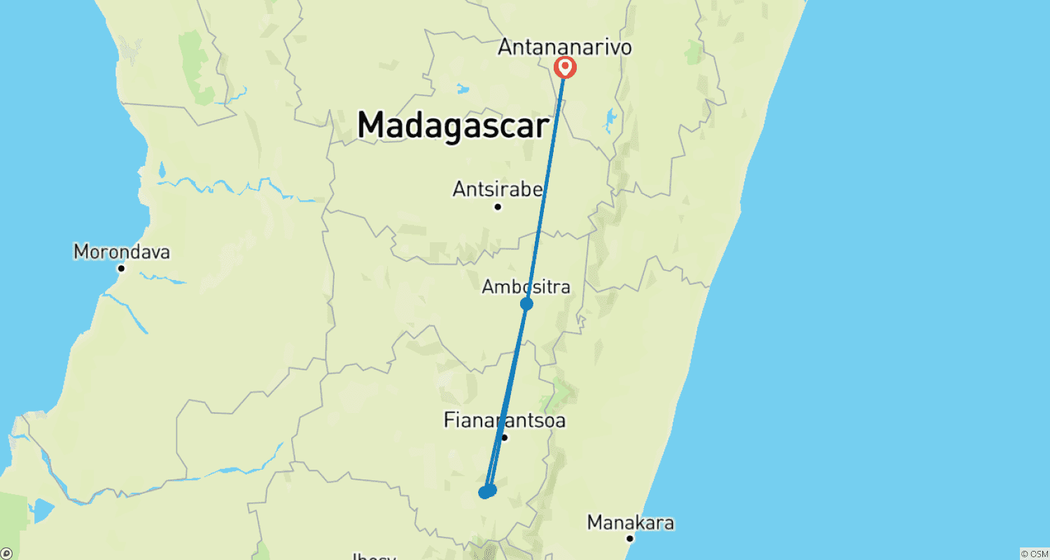 Mapa do percurso de Madagascar Off-the-beaten Trekking Tour