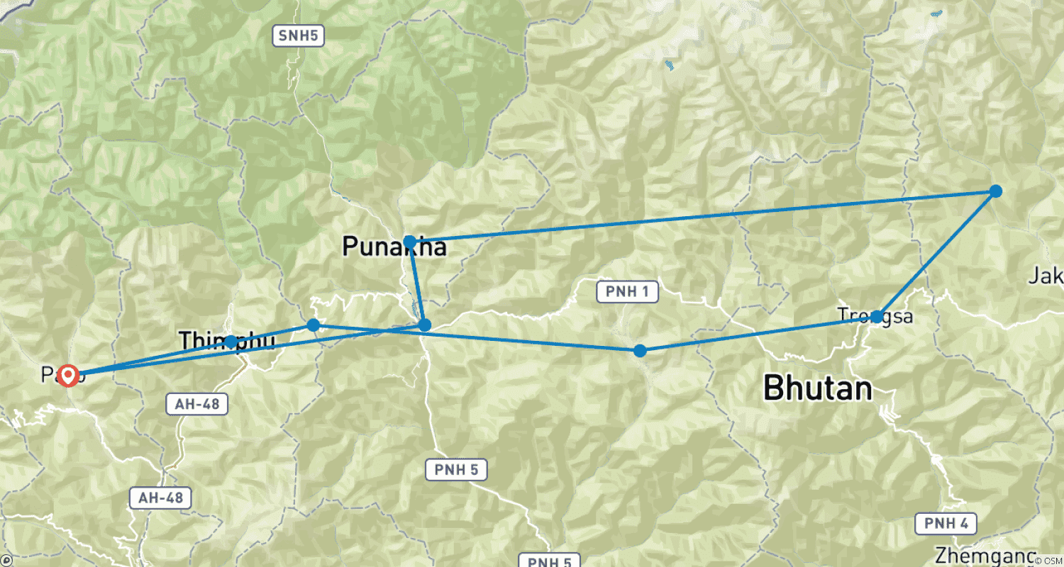 Mapa trasy: Bhutan Tour
