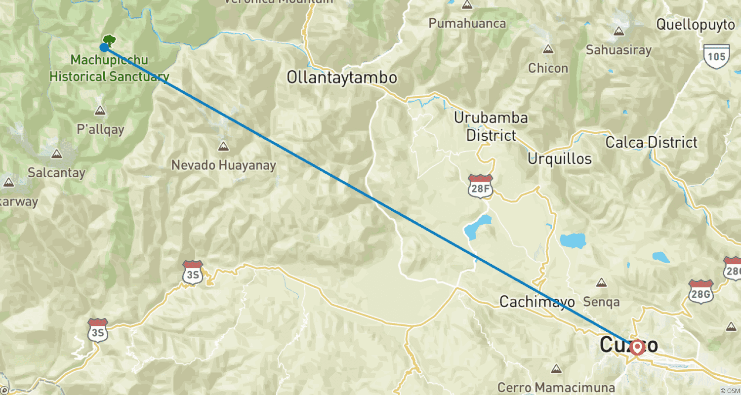 خريطة مسار Machu Picchu Day Trip from Cusco Train Vistadome – Circuit 3