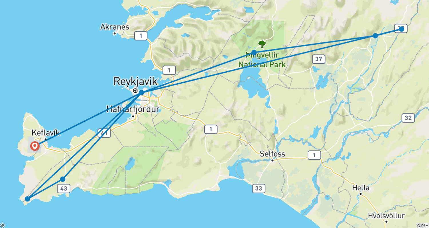 خريطة مسار 5 Days Reykjavík Iceland & Solar Eclipse Adventure Budget