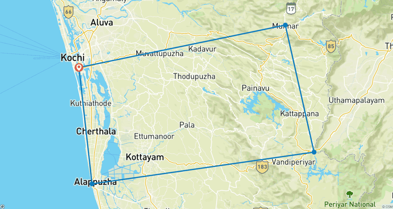 خريطة مسار Best of Kerala 6 Nights / 7 Days