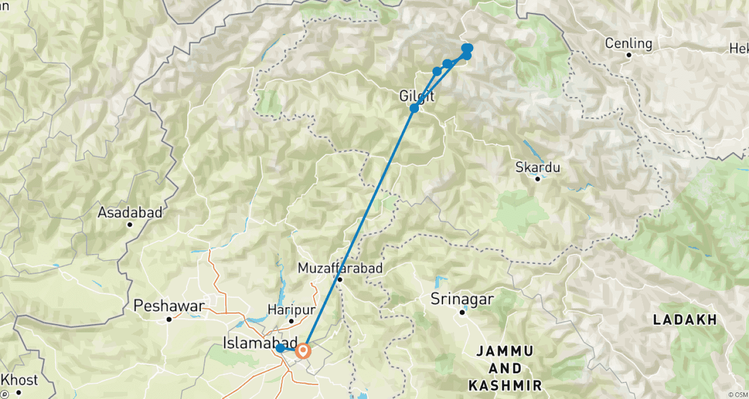 Rakaposhi & Diran Peak Basecamp Trek - Pakistan's Hunza Valleyのルートマップ