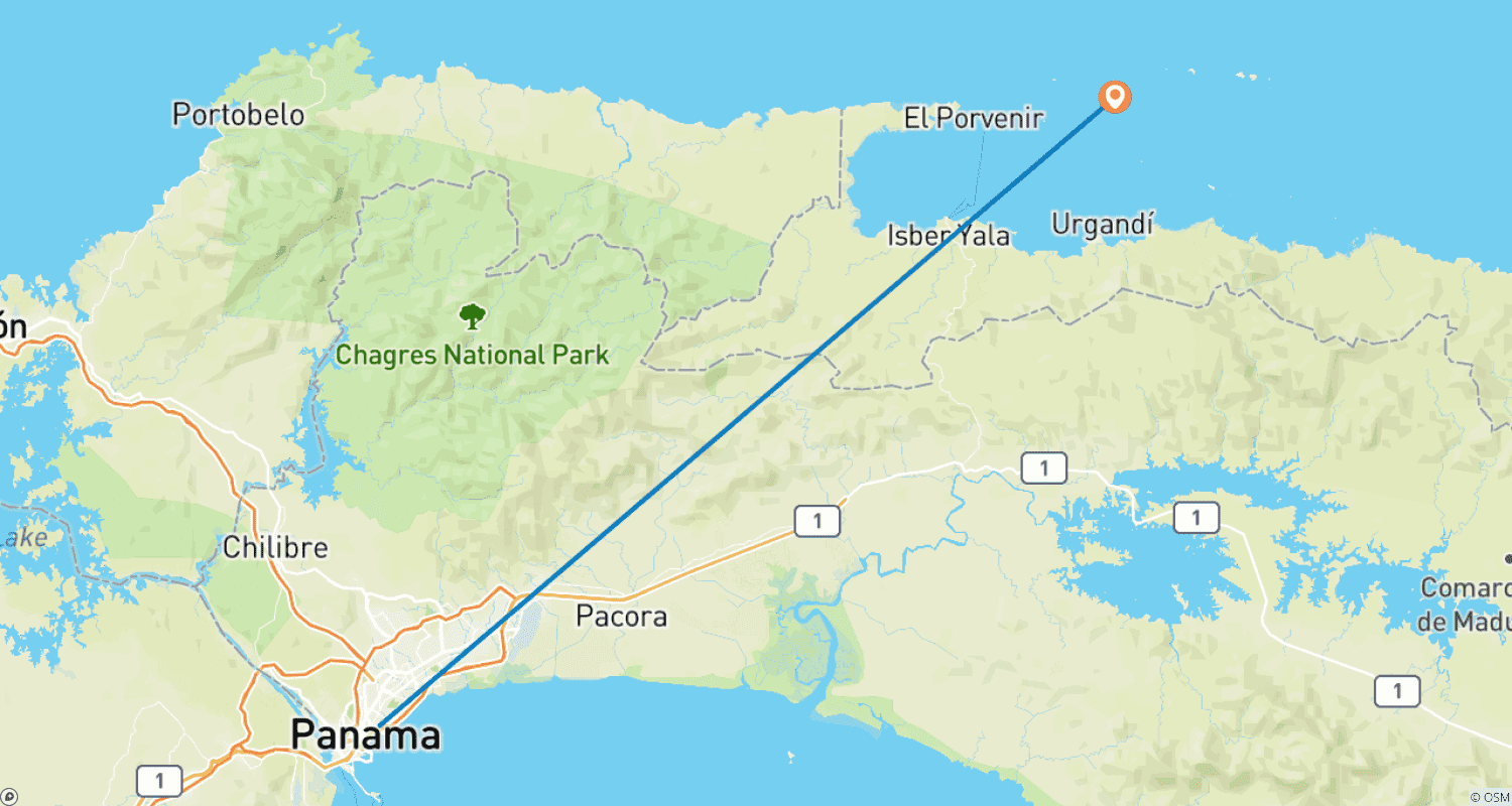 Mapa do percurso de 2-Day San Blas Getaway: Shared Thatch Cabin on Isla Asserya