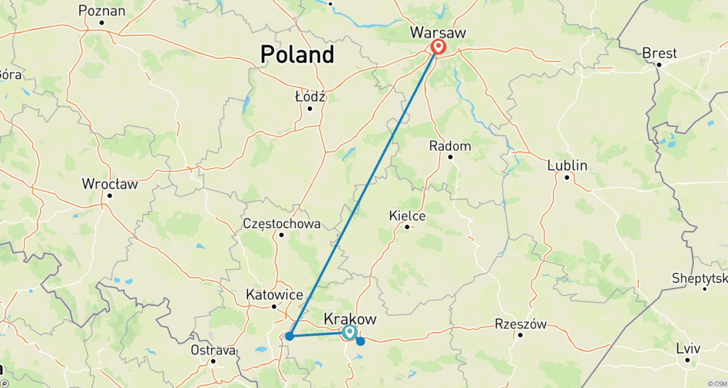 Mapa trasy: Najważniejsze atrakcje Polski