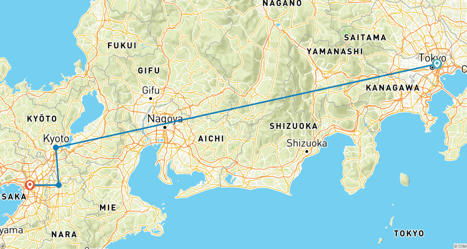 6日間 日本冒険クラシック（プライベートガイド＆ドライバー付き）- Umetravelのルートマップ