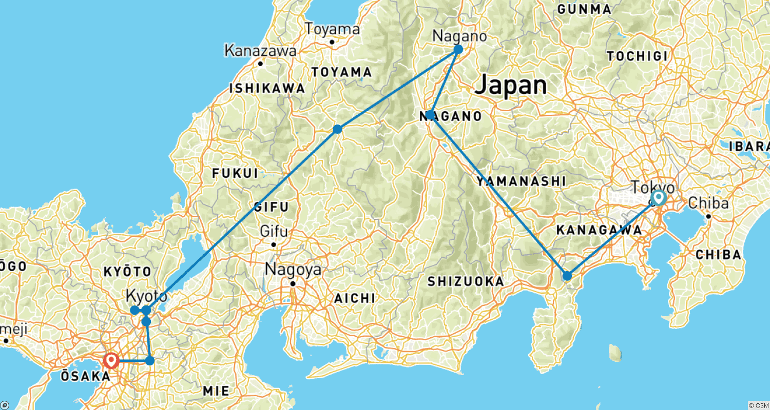 10 Days Japan Classic （Private Guide and Driver）- Umetravelのルートマップ