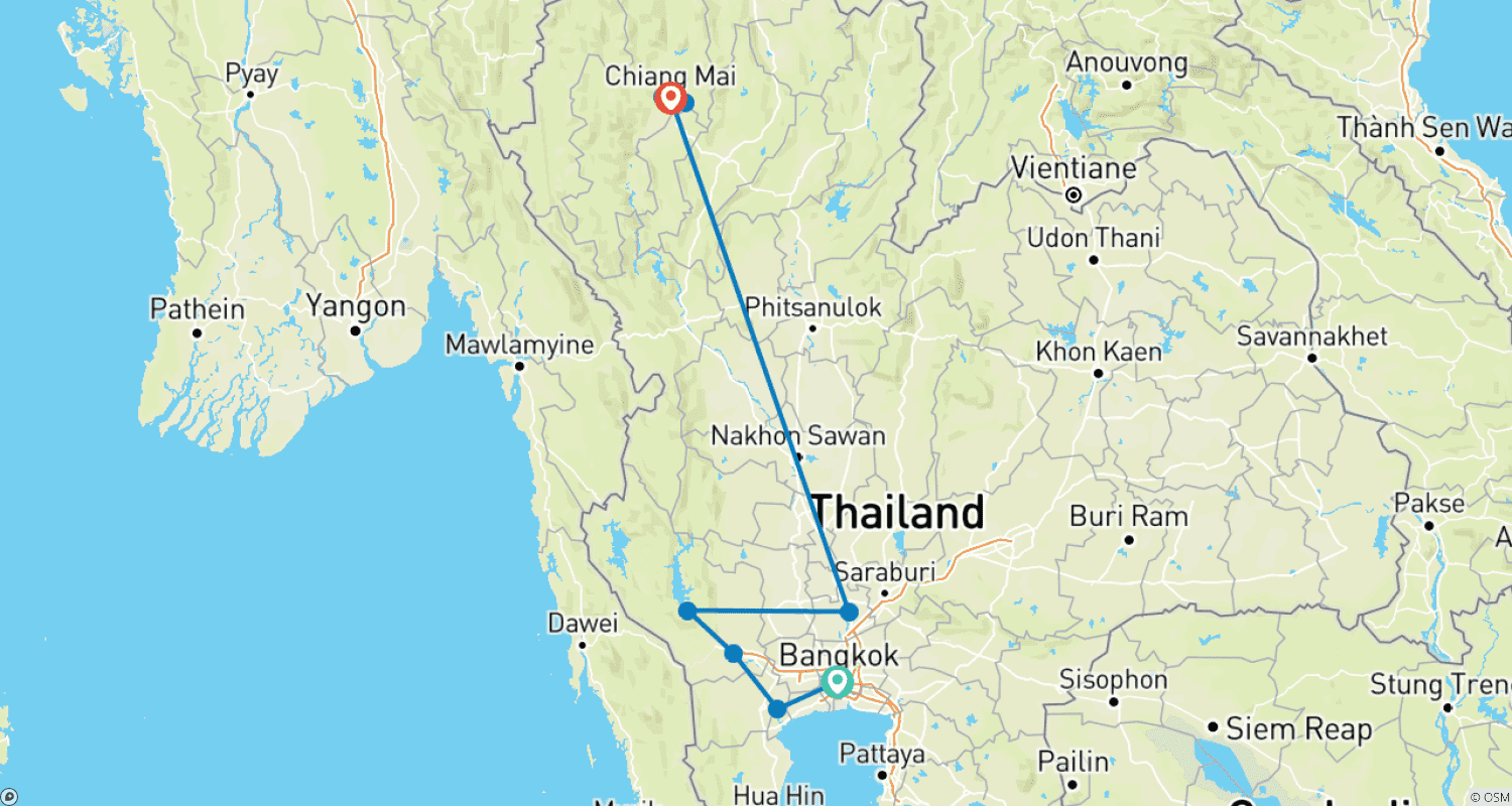 خريطة مسار 9 Days Treasure of Thailand